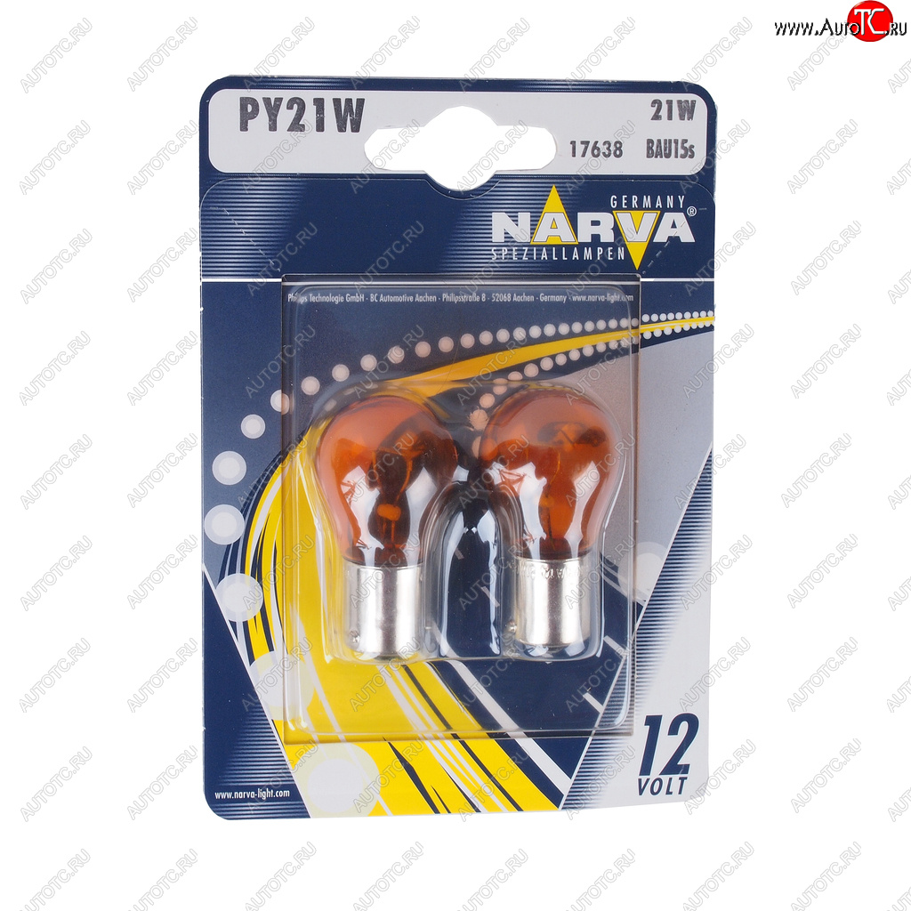 207 р. Лампа 12V PY21W BAU15s желтая блистер (2шт.) NARVA NARVA 176384000  с доставкой в г. Воронеж