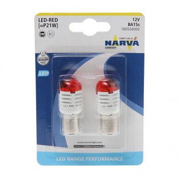 1 339 р. Лампа светодиодная 12V P21W 1.75W BA15s блистер (2шт.) Red Range Perfomance LED NARVA NARVA 180934000  с доставкой в г. Воронеж. Увеличить фотографию 1