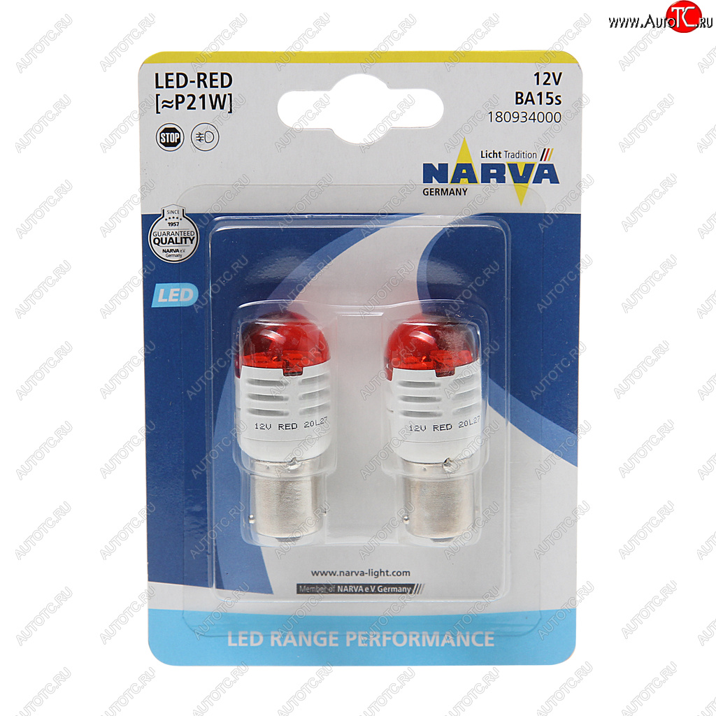 1 339 р. Лампа светодиодная 12V P21W 1.75W BA15s блистер (2шт.) Red Range Perfomance LED NARVA NARVA 180934000  с доставкой в г. Воронеж