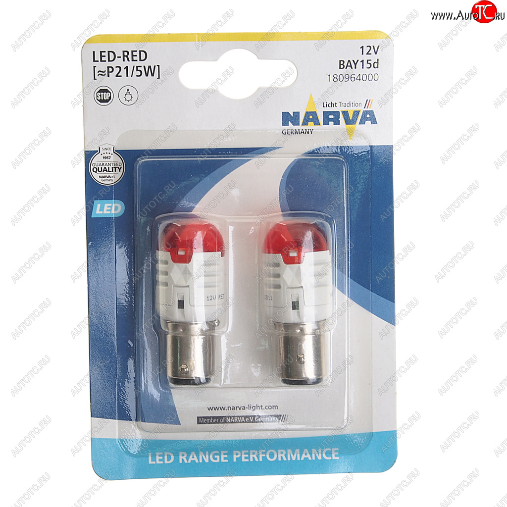 1 179 р. Лампа светодиодная 12V P215W 0.8W1.75W BAY15d блистер (2шт.) Red Range Performance LED NARVA NARVA 180964000  с доставкой в г. Воронеж
