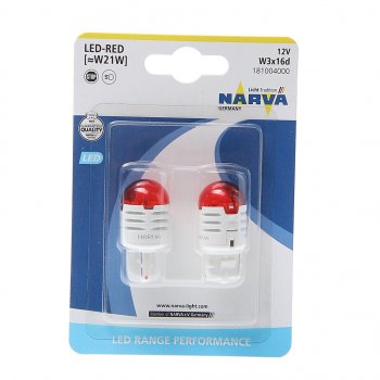 1 069 р. Лампа светодиодная 12V W21W 1.75W W3x16d блистер (2шт.) Red Range Perfomance LED NARVA NARVA 181004000  с доставкой в г. Воронеж. Увеличить фотографию 1