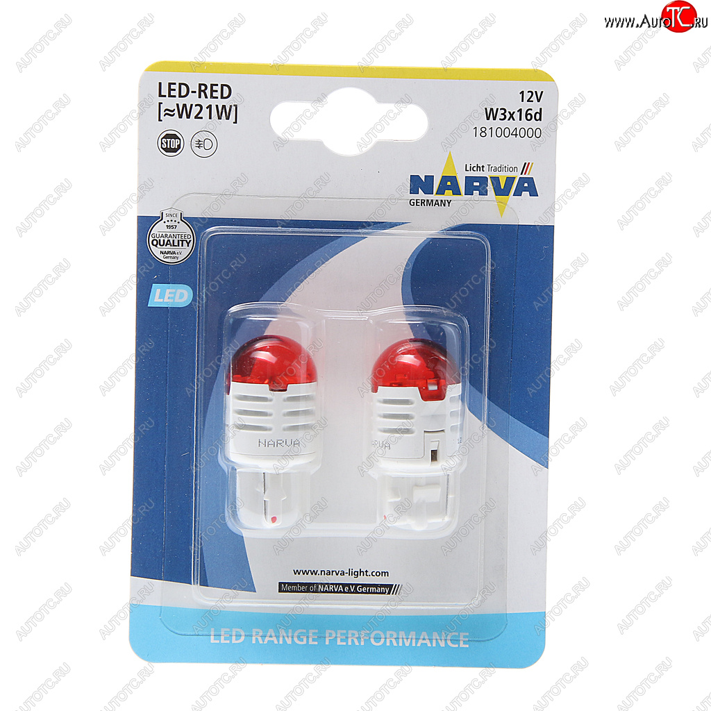 1 069 р. Лампа светодиодная 12V W21W 1.75W W3x16d блистер (2шт.) Red Range Perfomance LED NARVA NARVA 181004000  с доставкой в г. Воронеж