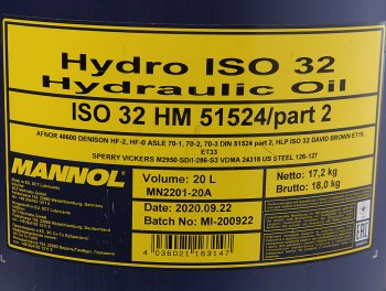 6 999 р. Масло гидравлическое HYDRO ISO 32 20л 2101 MANNOL MANNOL 1927  с доставкой в г. Воронеж. Увеличить фотографию 2