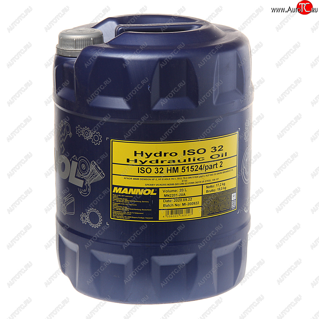 6 999 р. Масло гидравлическое HYDRO ISO 32 20л 2101 MANNOL MANNOL 1927  с доставкой в г. Воронеж