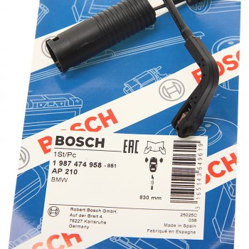 859 р. Датчик износа тормозных колодок BMW 5 (E39) передний BOSCH BOSCH 1987474958  с доставкой в г. Воронеж. Увеличить фотографию 2