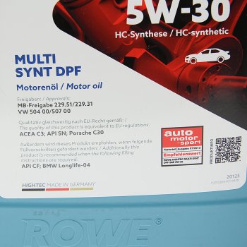 7 899 р. Масло моторное HIGHTEC MULTI SYNT DPF SPC3 5W30 синт.4л ROWE ROWE 20125-0040-99  с доставкой в г. Воронеж. Увеличить фотографию 2