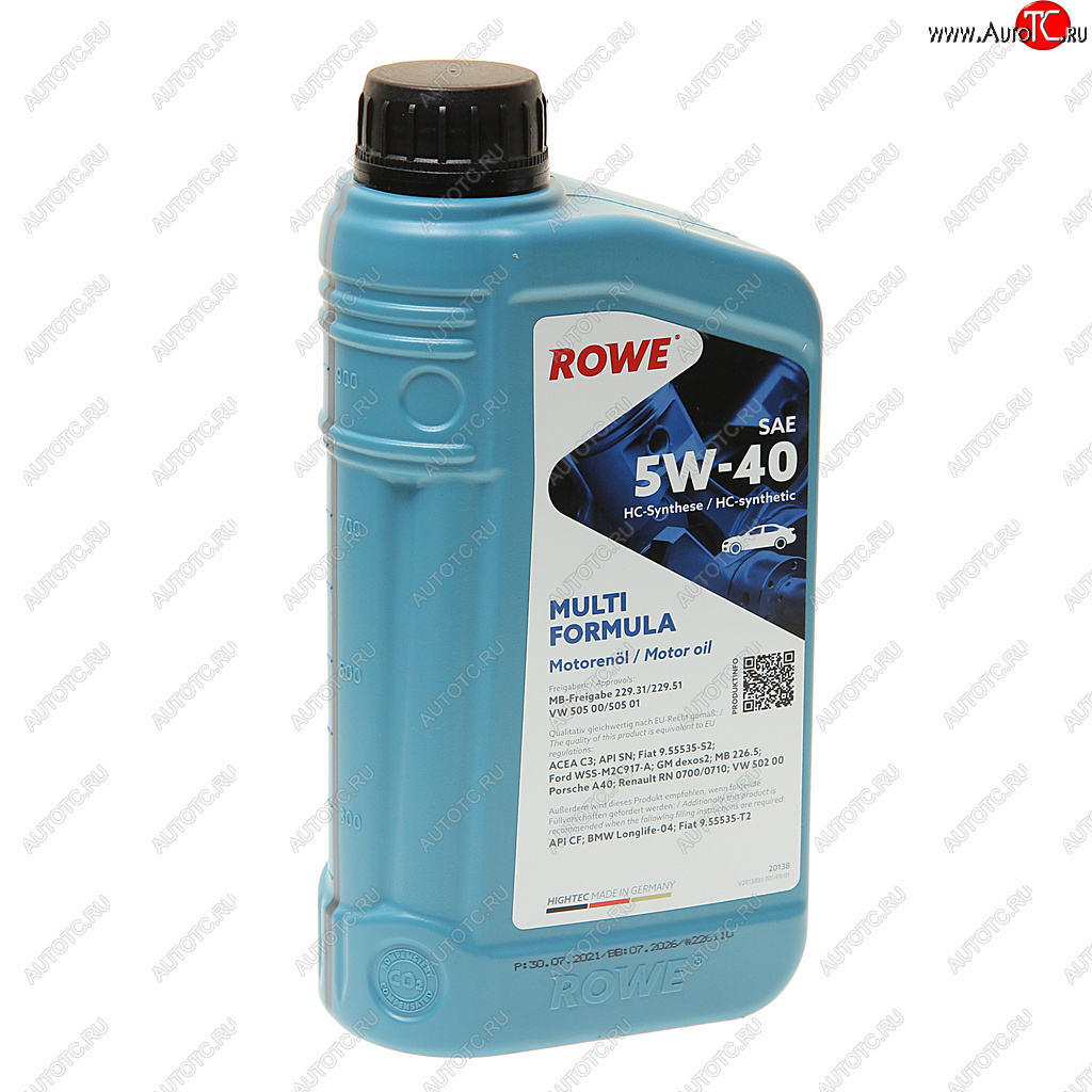 1 559 р. Масло моторное HIGHTEC MULTI FORMULA C3SNCF 5W40 синт.1л ROWE ROWE 20138-0010-99  с доставкой в г. Воронеж