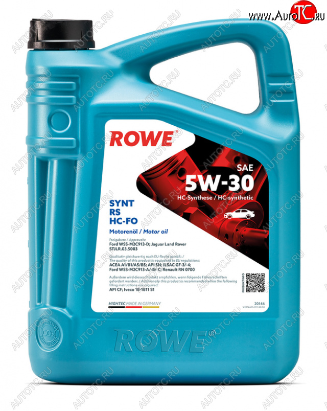 8 499 р. Масло моторное HIGHTEC SYNT RS A1B1A5B5SNCFGF-34 5W30 HC-FO синт.5л ROWE ROWE 20146-0050-99  с доставкой в г. Воронеж