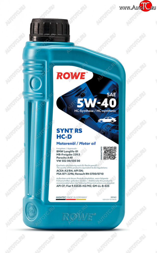 1 969 р. Масло моторное HIGHTEC SYNT RS A3B4SNCF 5W40 HC-D синт.1л ROWE ROWE 20163-0010-99  с доставкой в г. Воронеж