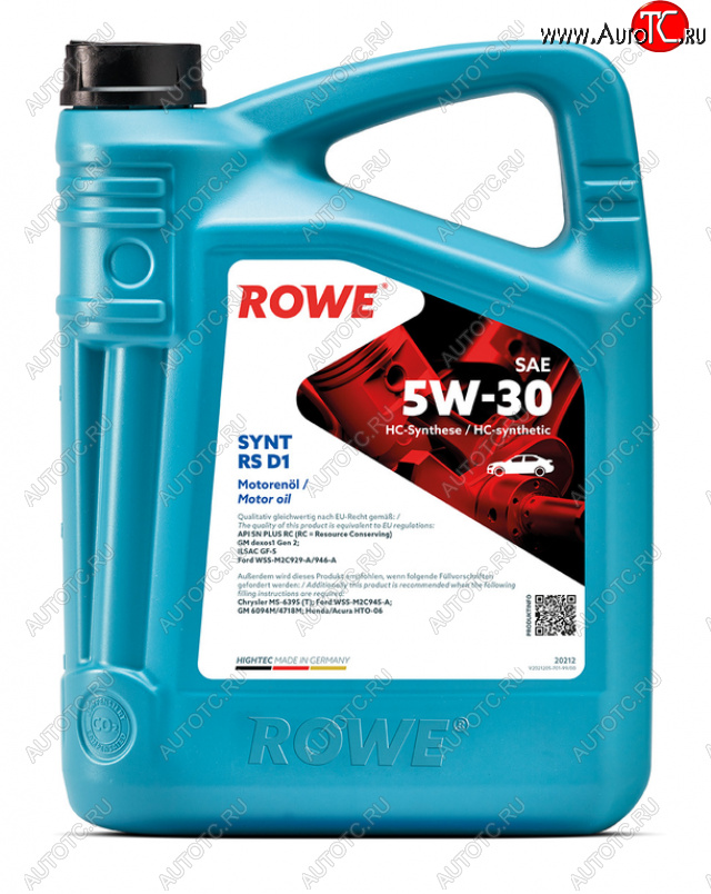 6 649 р. Масло моторное HIGHTEC SYNT RS D1 SPRCSNGF-56A 5W30 синт.5л ROWE ROWE 20212-0050-99  с доставкой в г. Воронеж