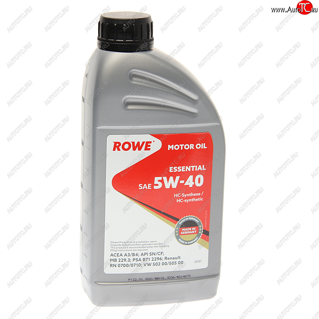1 499 р. Масло моторное ESSENTIAL SNCFA3B4 5W40 синт.1л ROWE ROWE 20367-177-2a  с доставкой в г. Воронеж