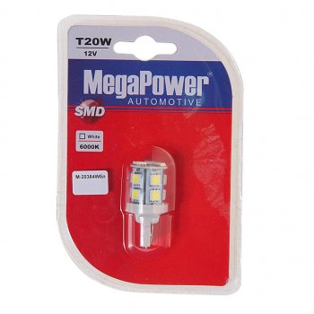 230 р. Лампа светодиодная 12V W215W W3x16d 6000K бесцокольная 13 светодиодов блистер (1шт.) MEGAPOWER MEGAPOWER-AUTOMOTIVE 20384wбл  с доставкой в г. Воронеж. Увеличить фотографию 1