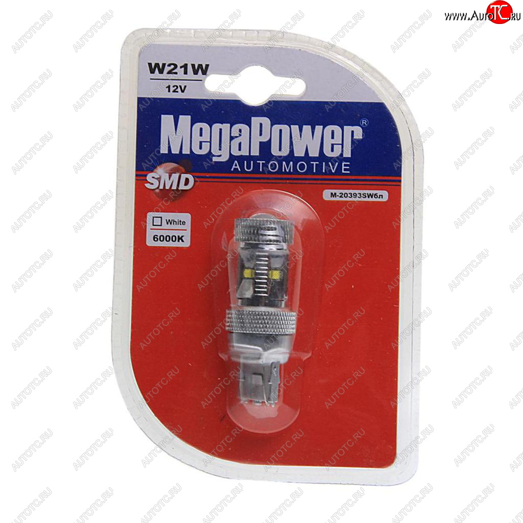599 р. Лампа светодиодная 12V T20W BA9s 6000K 6 светодиодов блистер (1шт.) MEGAPOWER MEGAPOWER-AUTOMOTIVE 20393swбл  с доставкой в г. Воронеж