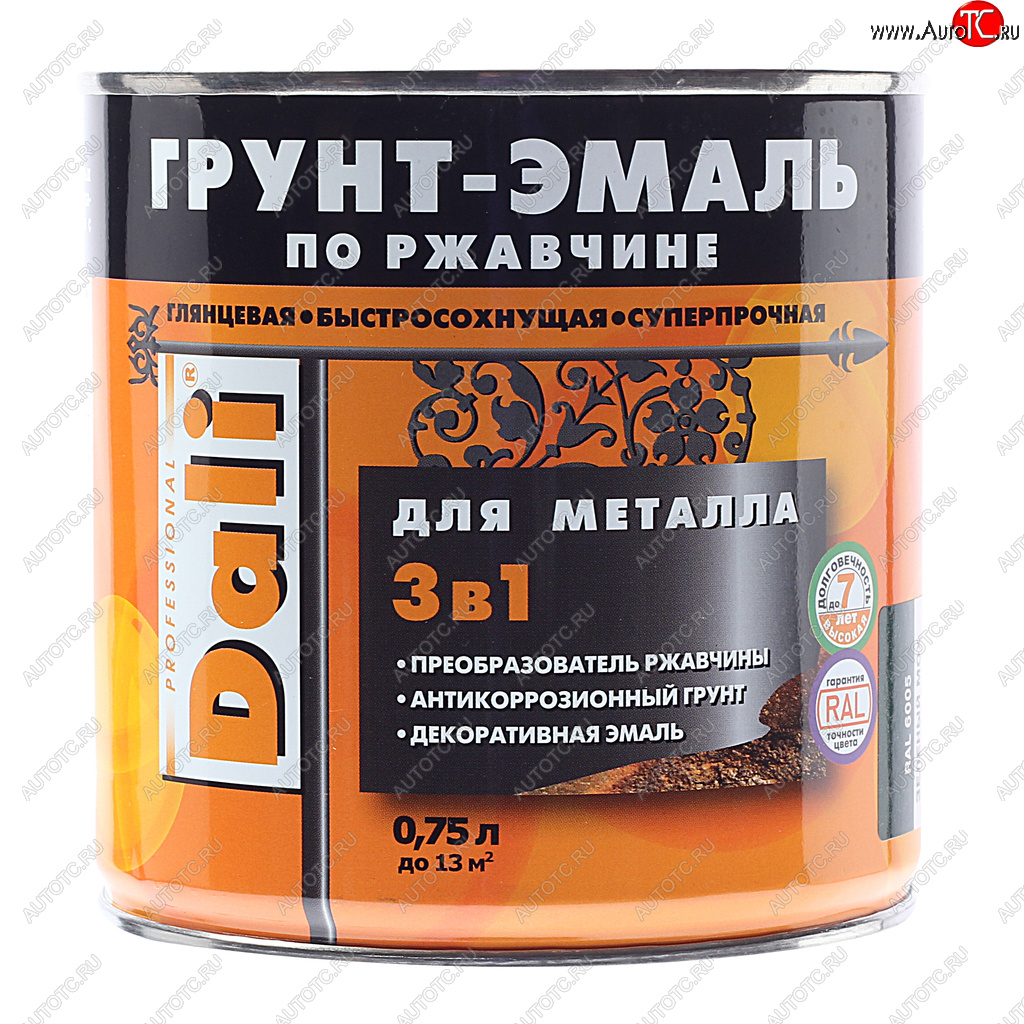 979 р. Грунт-эмаль по ржавчине зеленый мох RAL6005 0.75л DALI DALI 20479  с доставкой в г. Воронеж
