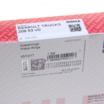 3 599 р. Кольца поршневые RENAULT дв.MIDR0635.40 d=135.00 (на 1 поршень) MAHLE MAHLE 20953v0  с доставкой в г. Воронеж. Увеличить фотографию 4