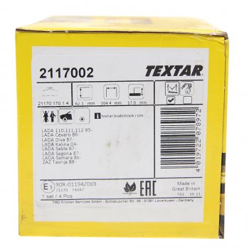 3 199 р. Колодки тормозные передние (4шт.) TEXTAR Лада 2110 седан (1995-2007)  с доставкой в г. Воронеж. Увеличить фотографию 3