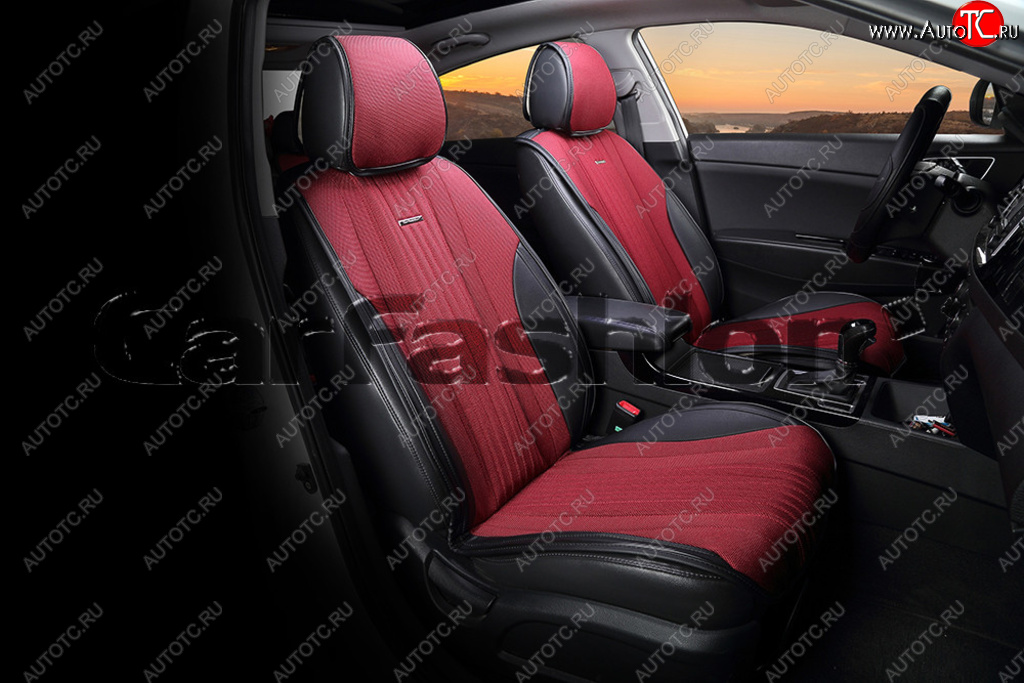2 849 р. Накидка на сиденье экокожа-твид черно-красная (4 предм.) (2шт.) Grand CARFASHION CARFASHION 21840  с доставкой в г. Воронеж