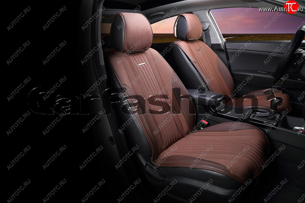2 849 р. Накидка на сиденье экокожа-твид коричневая (4 предм.) (2шт.) Grand CARFASHION CARFASHION 21842  с доставкой в г. Воронеж