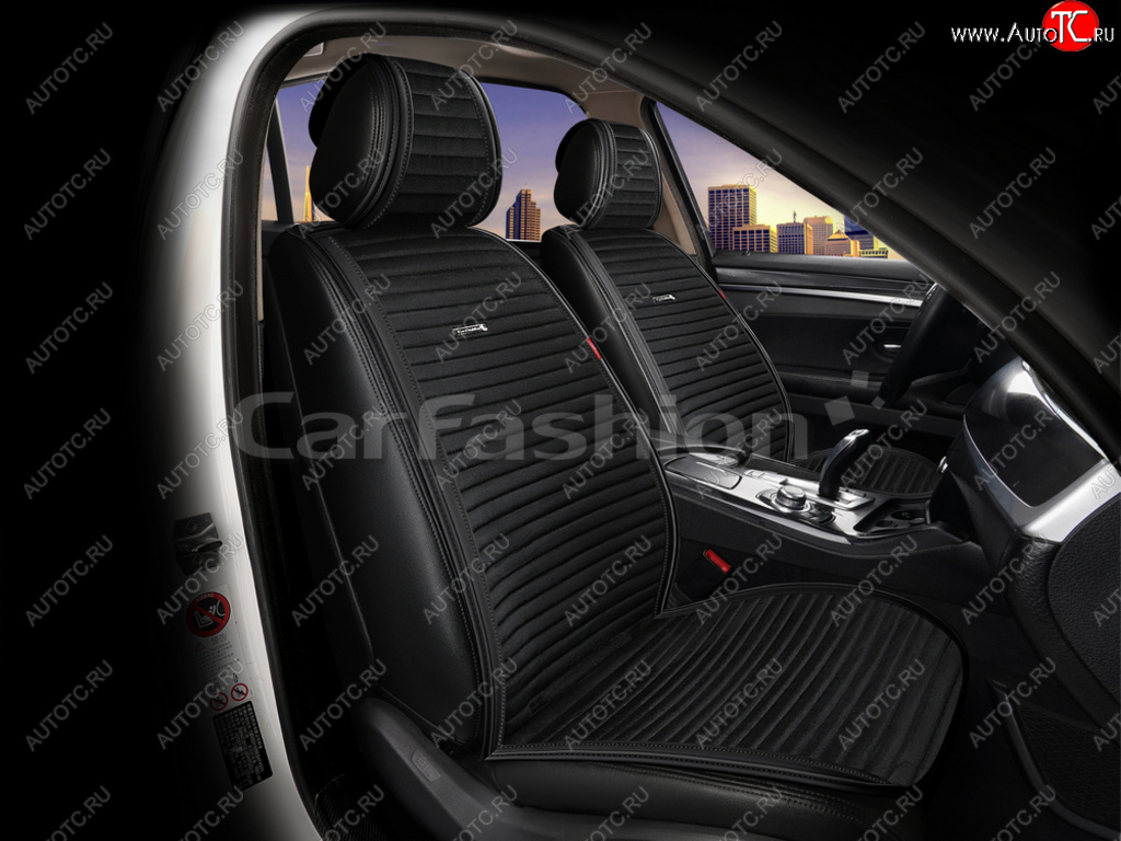 3 999 р. Накидка на сиденье велюр-экокожа черная (4 предм.) (2шт.) Monaco Pro Front CARFASHION CARFASHION 22706  с доставкой в г. Воронеж