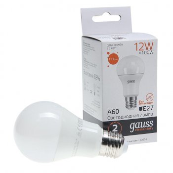 124 р. Лампа светодиодная E27 A60 12W(100W) 220V теплый GAUSS GAUSS 23212  с доставкой в г. Воронеж. Увеличить фотографию 1