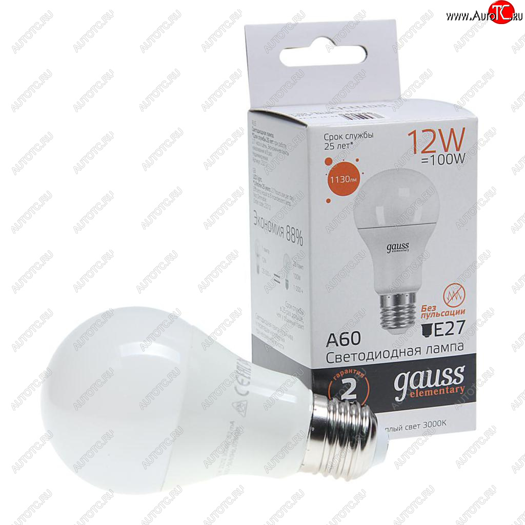 124 р. Лампа светодиодная E27 A60 12W(100W) 220V теплый GAUSS GAUSS 23212  с доставкой в г. Воронеж