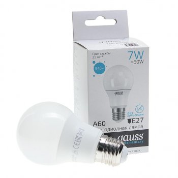 101 р. Лампа светодиодная E27 A60 7W(60W) 220V холодный GAUSS GAUSS 23227a  с доставкой в г. Воронеж. Увеличить фотографию 1