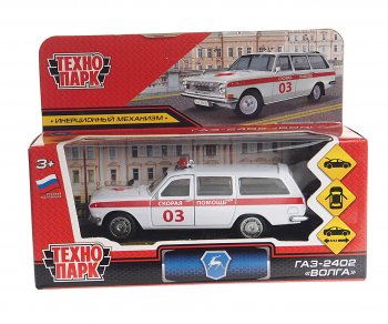 899 р. Модель автомобиля ГАЗ-2402 Волга металлическая ТЕХНОПАРК ТЕХНОПАРК 2402-12amb-wh  с доставкой в г. Воронеж. Увеличить фотографию 1