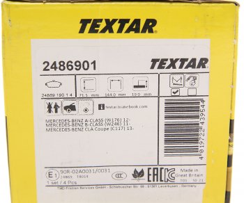 4 399 р. Колодки тормозные передние (4шт.) TEXTAR Mercedes-Benz A class W176 дорестайлинг, хэтчбэк 5 дв. (2012-2015)  с доставкой в г. Воронеж. Увеличить фотографию 4
