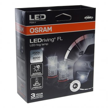 6 649 р. Лампа светодиодная 12V PSX24W PG20-7 6000K бокс (2шт.) LEDriving FL Premium Cool White OSRAM OSRAM 2604cw  с доставкой в г. Воронеж. Увеличить фотографию 3