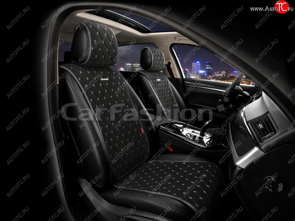3 589 р. Накидка на сиденье велюр-экокожа черно-серые (4 предм.) (2шт.) Bullet Front CARFASHION CARFASHION 26182  с доставкой в г. Воронеж