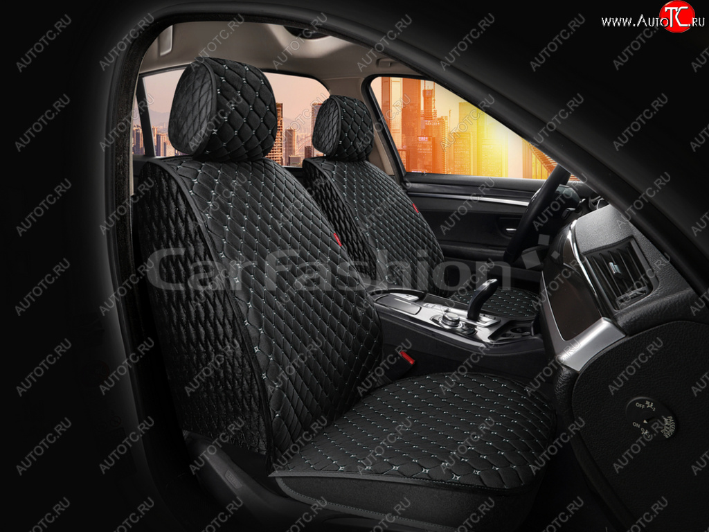 3 199 р. Накидка на сиденье велюр черно-серая (4 предм.) (2шт.) Sultan Front CARFASHION CARFASHION 26196  с доставкой в г. Воронеж
