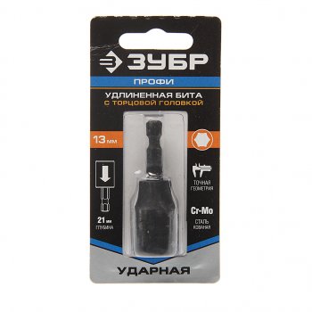 429 р. Бита-головка 14 HEX H13х21мм ударная удлиненная Профи ЗУБР ЗУБР 26377-13  с доставкой в г. Воронеж. Увеличить фотографию 1