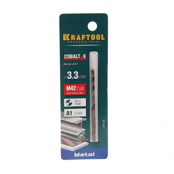 139 р. Сверло по металлу 3.3х65мм HSS Cobalt KRAFTOOL KRAFTOOL 29656-3.3  с доставкой в г. Воронеж. Увеличить фотографию 1