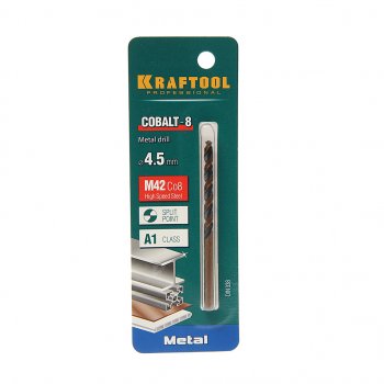 191 р. Сверло по металлу 4.5х80мм HSS Cobalt KRAFTOOL KRAFTOOL 29656-4.5  с доставкой в г. Воронеж. Увеличить фотографию 1