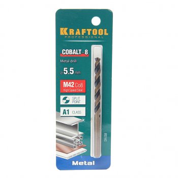 257 р. Сверло по металлу 5.5х93мм HSS Cobalt KRAFTOOL KRAFTOOL 29656-5.5  с доставкой в г. Воронеж. Увеличить фотографию 1