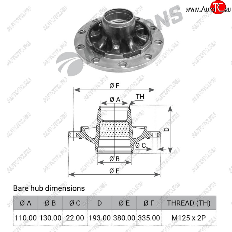 15 999 р. Ступица BPW колеса оси HS,HZ ECO 6-9т (под подшипники 32310,33116,d=281,h=194) MANSONS MANSONS 300.167  с доставкой в г. Воронеж