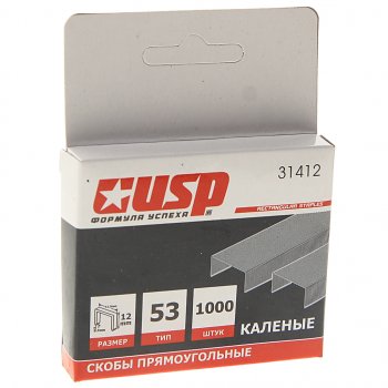 112 р. Скоба для степлера 12мм 1000шт. тип 53 каленая USP USP 31412  с доставкой в г. Воронеж. Увеличить фотографию 1