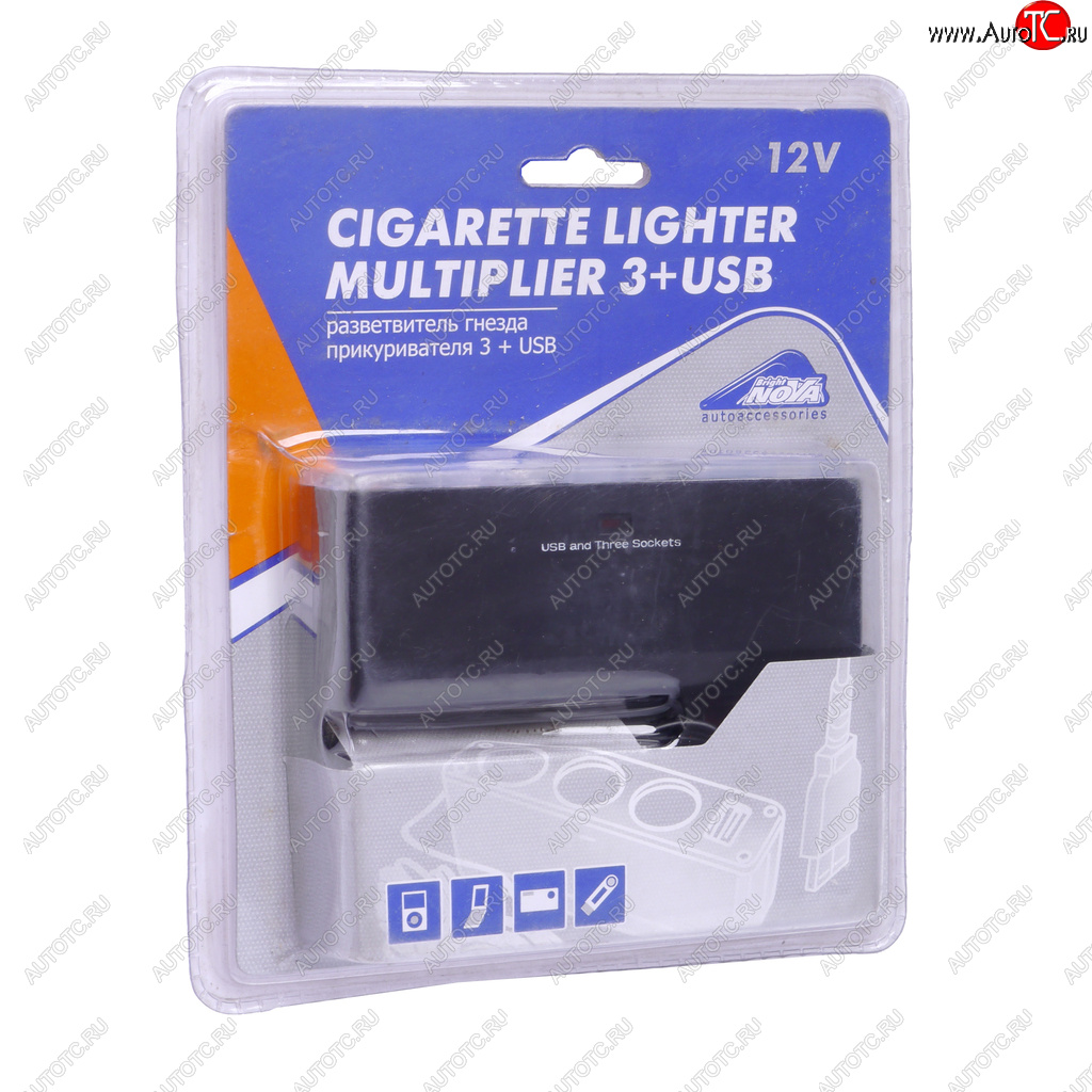 349 р. Разветвитель прикуривателя 3-х гнездовой 12V 1USB черный NOVA BRIGHT NOVA BRIGHT 31858  с доставкой в г. Воронеж