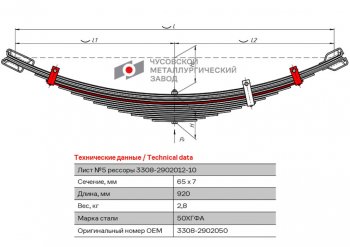 729 р. Лист рессоры ГАЗ-3308 передней №5 с хомутом L=920мм ЧМЗ ЧМЗ 3308-2902050  с доставкой в г. Воронеж. Увеличить фотографию 1
