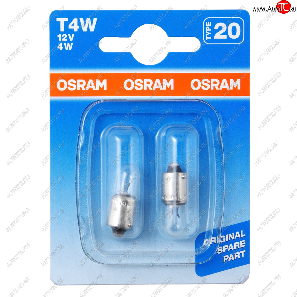 172 р. Лампа 12V T4W BA9s блистер (2шт.) OSRAM OSRAM 3893-02b  с доставкой в г. Воронеж