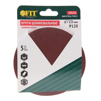 105 р. Бумага наждачная на липучке D125 Р120 5шт. FIT FIT 39656  с доставкой в г. Воронеж. Увеличить фотографию 1