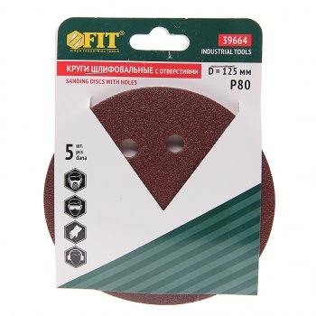 105 р. Бумага наждачная на липучке D125 P80 8 отверстий 5шт. FIT FIT 39664  с доставкой в г. Воронеж. Увеличить фотографию 1