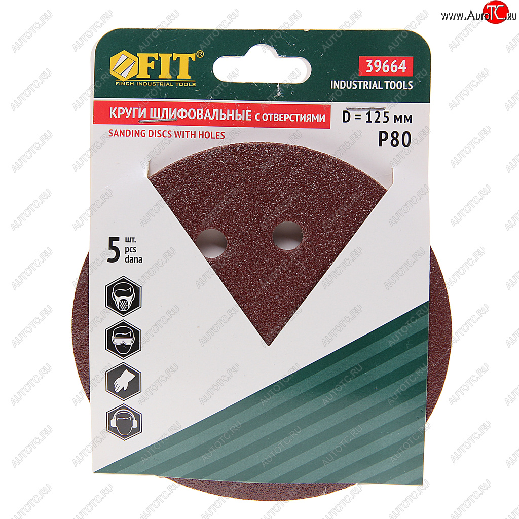 105 р. Бумага наждачная на липучке D125 P80 8 отверстий 5шт. FIT FIT 39664  с доставкой в г. Воронеж