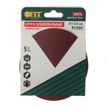 105 р. Бумага наждачная на липучке D125 P1000 5шт. FIT FIT 39674  с доставкой в г. Воронеж. Увеличить фотографию 1