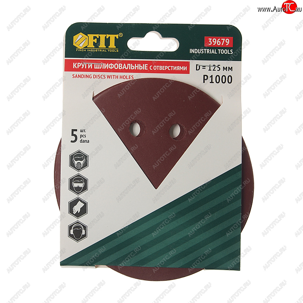 105 р. Бумага наждачная на липучке D125 P1000 8 отверстий 5шт. FIT FIT 39679  с доставкой в г. Воронеж