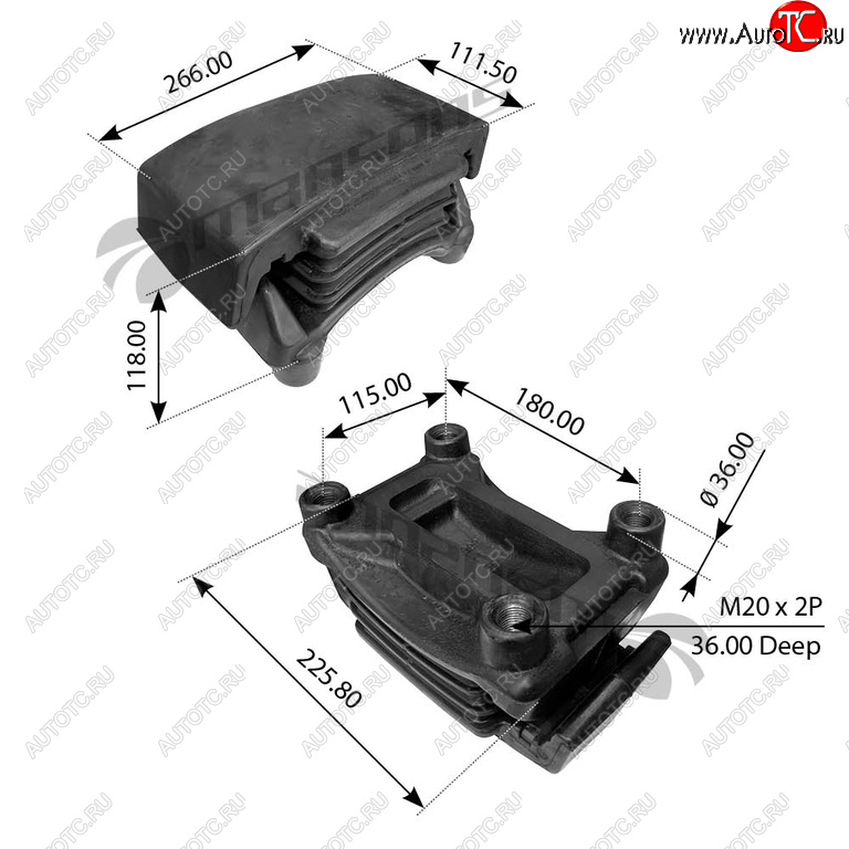 5 899 р. Подушка MAN TGA рессоры правая (263.9х147.2х124мм) MANSONS MANSONS 400.512 MANSONS 400.512  с доставкой в г. Воронеж