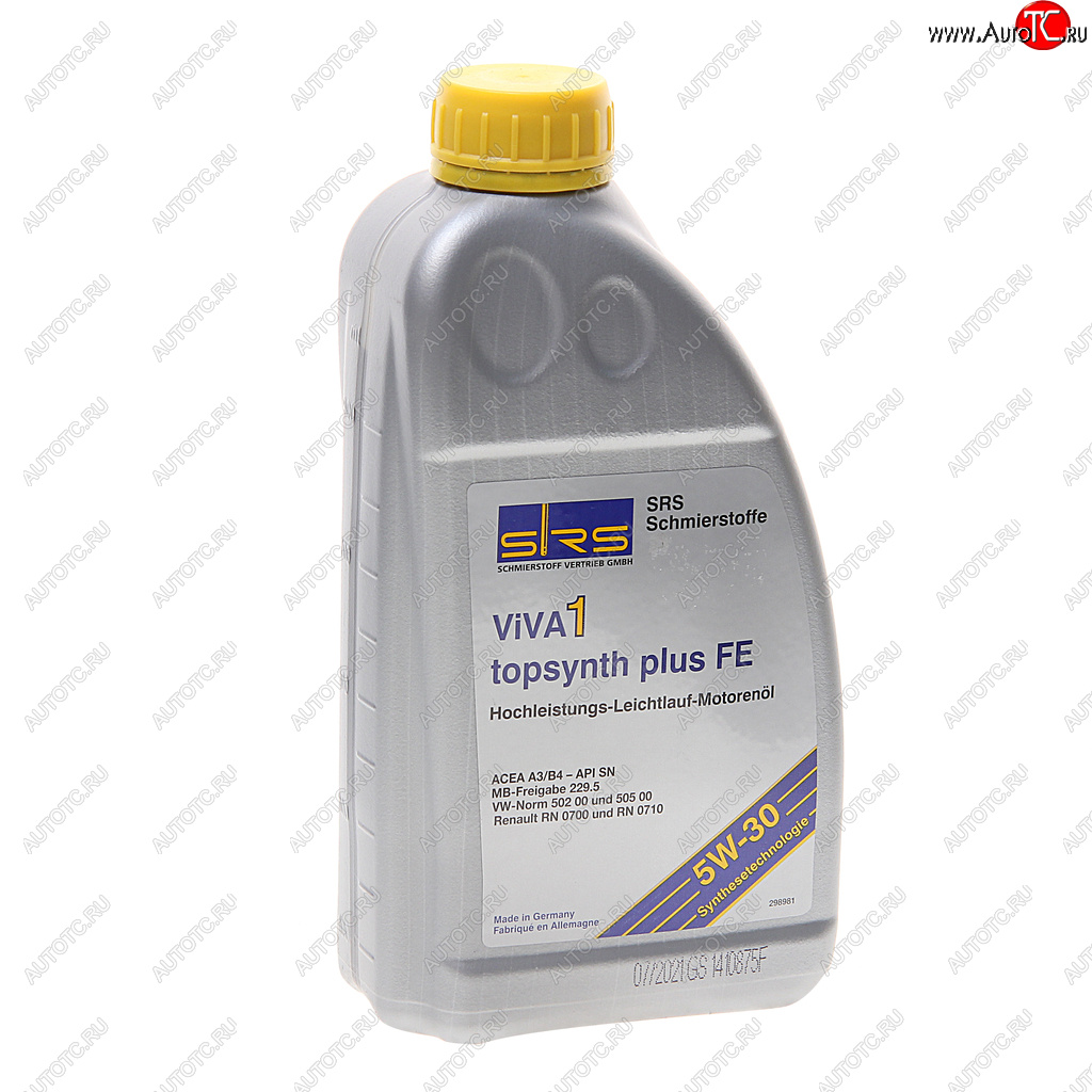 1 459 р. Масло моторное VIVA 1 TOPSYNTH Plus FE 5W30 синт.1л SRS SRS 4033885001868  с доставкой в г. Воронеж