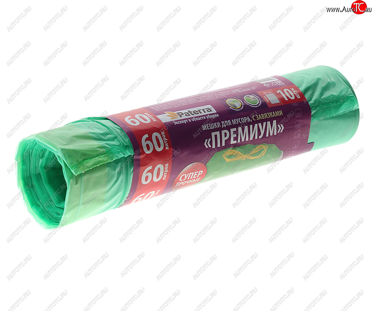 127 р. Мешок для мусора 60л 25мкм 10шт. с завязками PREMIUM PATERRA PATERRA 41040404012404013  с доставкой в г. Воронеж