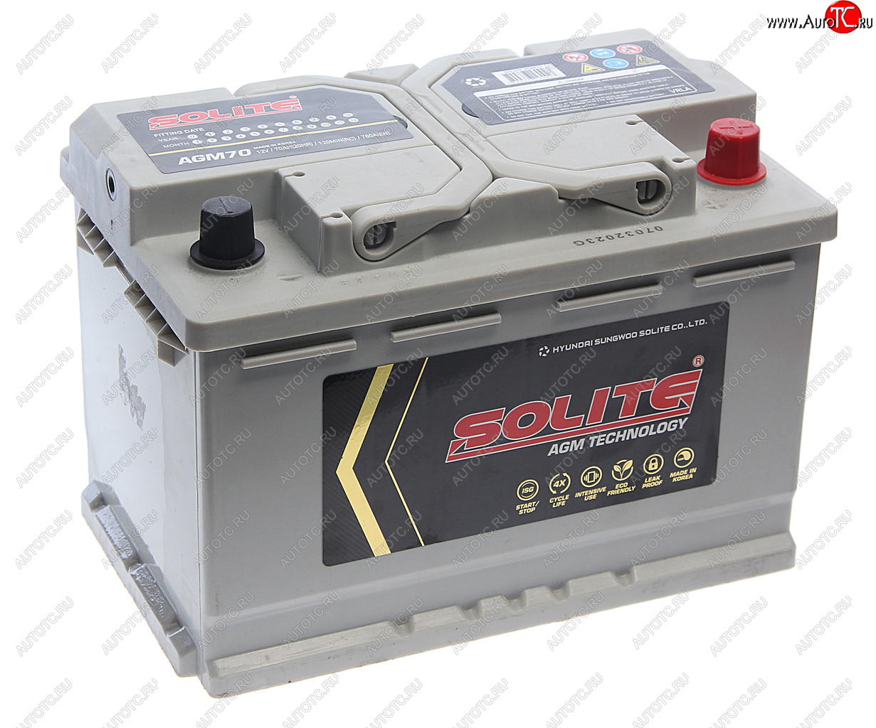 25 599 р. Аккумулятор SOLITE AGM 70Ач обратная полярность SOLITE 6ст70(0) agm70l  с доставкой в г. Воронеж