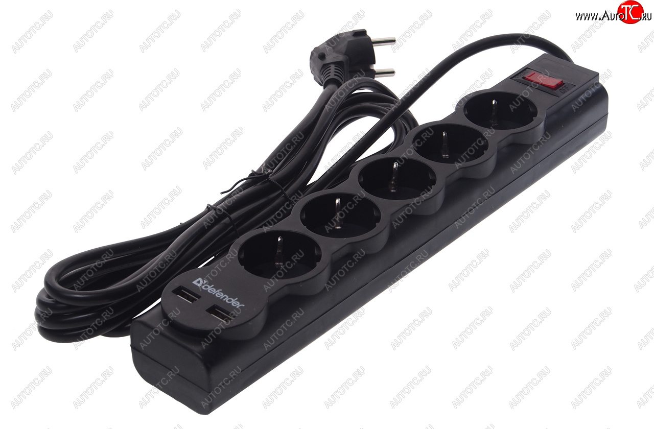 869 р. Фильтр сетевой 3м 10А 2200Вт 5 гнезд + 2 USB с заземлением черный DEFENDER DEFENDER 99753  с доставкой в г. Воронеж